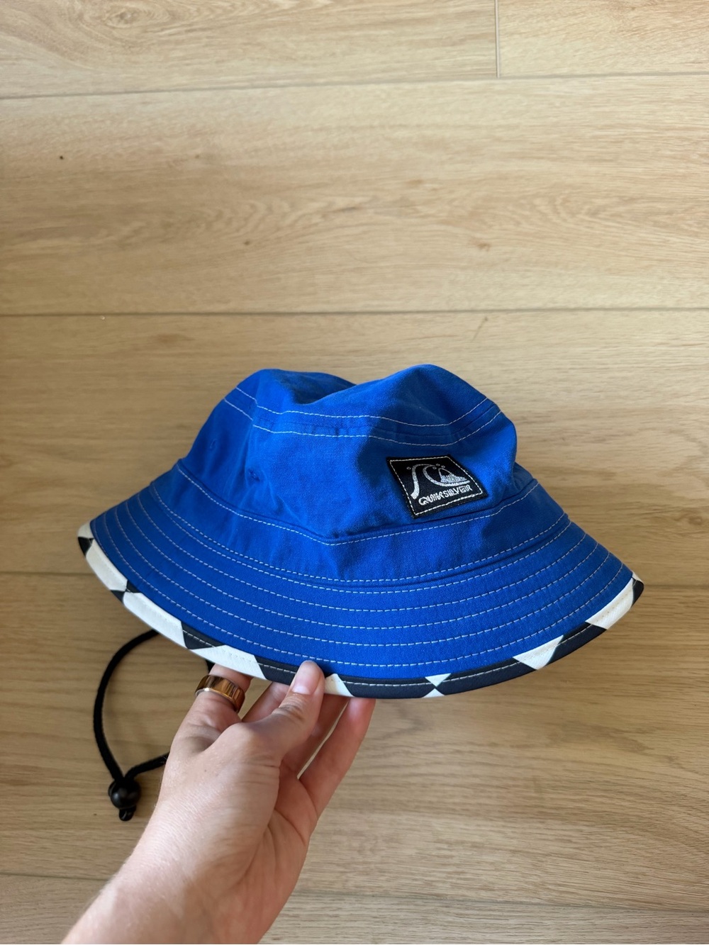 Quiksilver Royal Blue Bucket Hat with Checker Patterned Brim